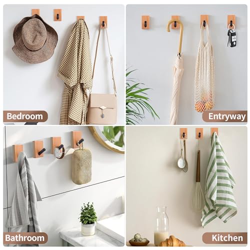 SARIHOSY Wooden and White Coat Hooks Wall Mounted, Wooden Shelves with Hooks, Coat Knobs Wooden White Pegs for Wall, Oak Coat Hooks Wall Mounted