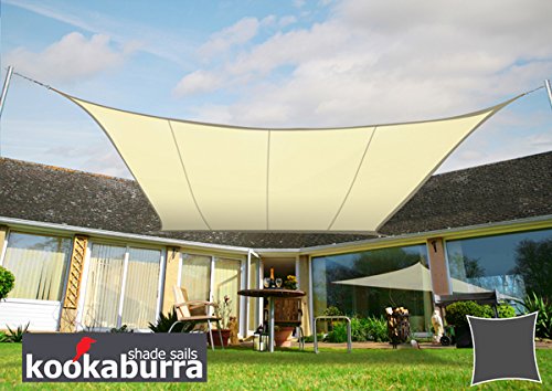 Kookaburra 3.6m Square Water Resistant Garden Patio Sun Shade Sail Canopy 96.5% UV Block with Free Rope(Ivory)