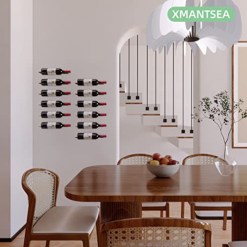 XMANTSEA Wine Rack Wall Mounted, Black Metal Iron Hanging Wine Bottle Holder, Wall Display Rack for Standard Wine Bottles, Rustic Wine Storage fo