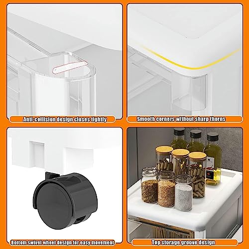 CIADAZ 3/4 Tier Rolling Storage Cart with Clear Drawers, Bathroom Floor Cabinet, Tall Bathroom Storage Cabinet Organizer Narrow Dresser Storage T