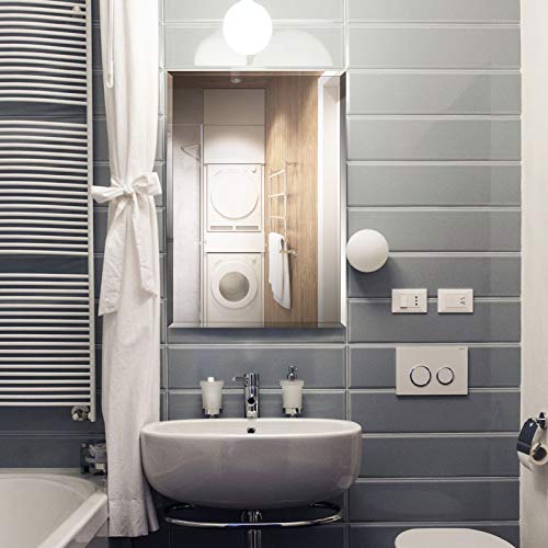 Fundin Aluminum Bathroom Mirror Cabinet Recess Mount or Surface Mount, with Framless Double Sided Mirror Door, 38 x 61 cm