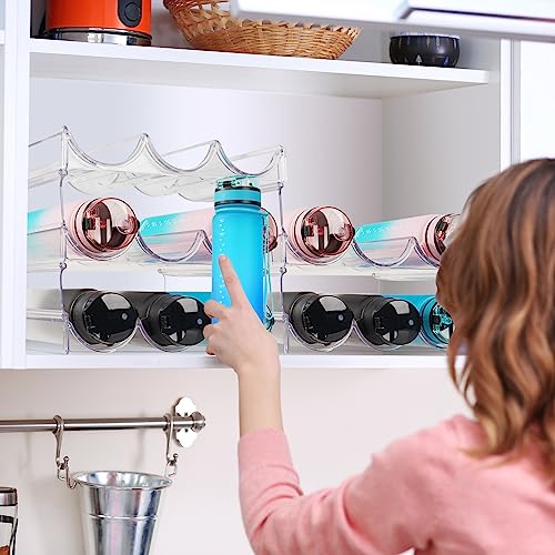 JIIKOOAI 3PCS Stackable Water Bottle Organizer, Home Plastic Storage Wine Bottles Holder Water Bottle Storage Rack stand for Cupboard Kitchen Cou