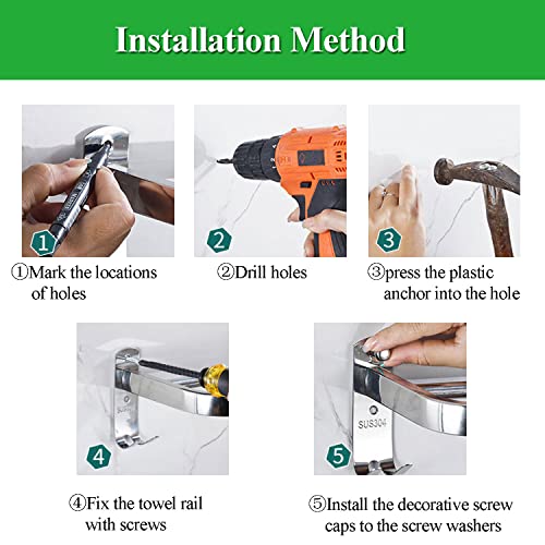 Kuivoo Towel Rail Bar,304 Stainless Steel Double Towel Holder,38cm/15Inches Wall Mounted Polished Bath Towel Rack for Kitchen and Bathroom, Silve