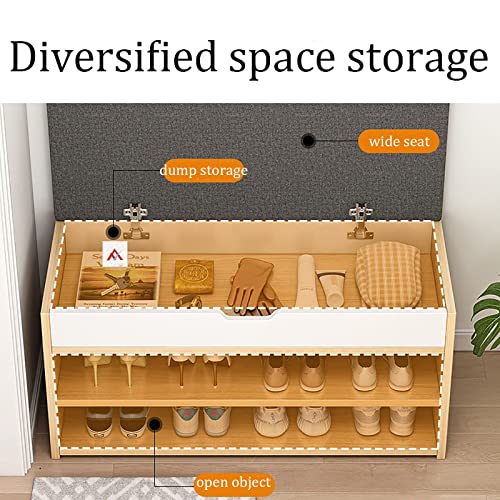 Shoe Storage Bench, Entryway Bench with Flip Top Storage Space And Padded Cushion, 2 Tier Wooden Shoe Storage Cabinet, Shoe Rack for Entryway Liv