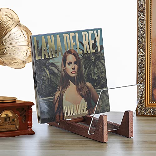Wood Vinyl Record Storage Holder - Vinyl IP records Stand - Album Storage Organizer Display Stand Rack Holds Up to 50 Albums | DVDs | CDs - Brown
