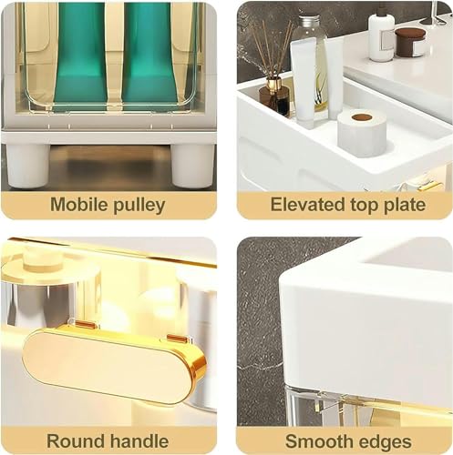 Slim Bathroom Cabinet Storage, Large Capacity Slim Toilet Paper Storage Cabinet with Clear Plastic Drawers Casters Narrow Tall Slim Floor Cabinet