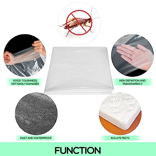 Fulmoon 10 Pcs Queen Size Mattress Bags for Moving 4 Mil Mattress Storage Bag Reusable Mattress Cover for Moving Clear Thick Plastic Mattress Pro