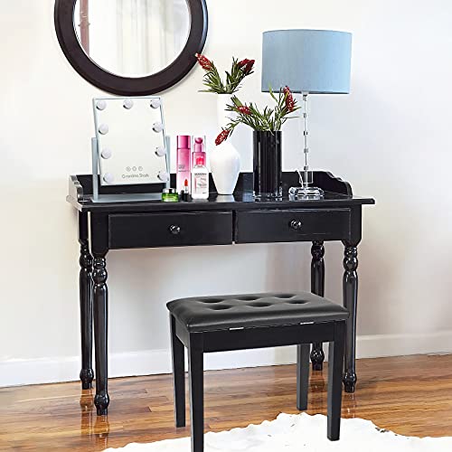 GRANDMA SHARK Piano Stool, Dressing Table Stool, Double Seat Keyboard Bench with Storage Compartment, Soft Faux Leather Padded Seat (Button)