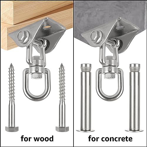 MIVIDE 2 pack Heavy Duty Swing Hangers, Hammock Hook for Wall, Wood, Stainless Steel 360° Rotate Swing Hook for Yoga Hammock Chair