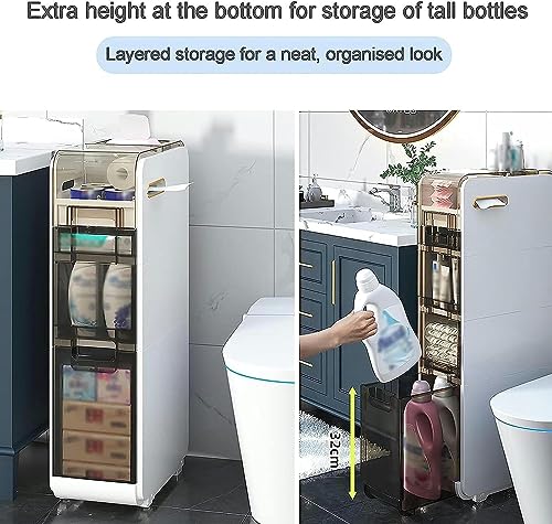 Slim Toilet Paper Storage Cabinet Skinny Bathroom Storage Cabinet Small Bathroom Storage Cabinet Toilet Paper Stand For Small Space 4-Tier Slim T