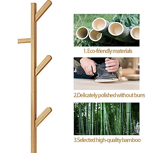 Clothes rack on wheels, bamboo coat rack, clothes rack with clothes rail and tree-shaped hooks, clothes rack with shelves, bamboo clothes rack fo