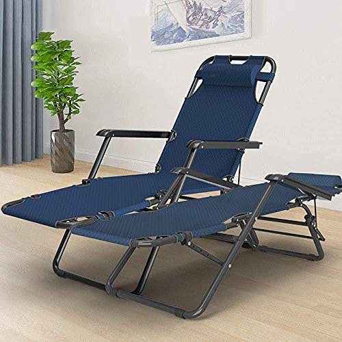 FWZJ Patio Chairs Reclining For Heavy People Folding Deck Chairs Sunbeds For Camping And Gardens Outdoor Camping Chairs-Navy+Cotton Pad-Navy+cott