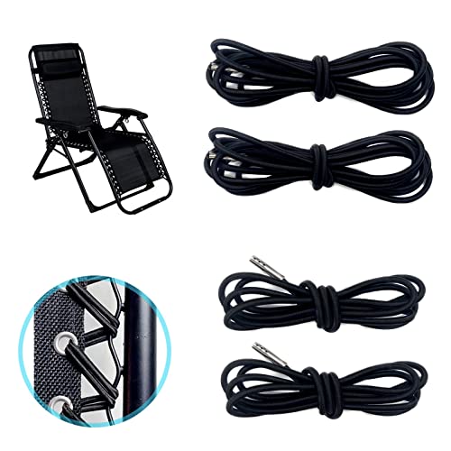 Peslogy 4pcs Black Replacement Cord for Zero Gravity Chair Universal Elastic Chair Repair Cord Ties Kit for Sun Loungers, Garden Chairs, Outdoor