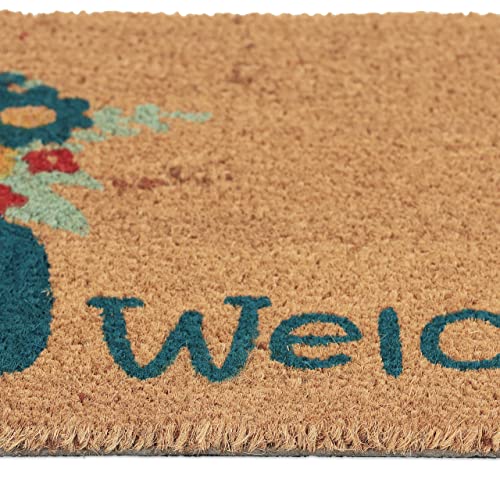 Relaxdays Welcome Doormat Coir Coconut, 40 x 60 cm, Vase Design, Door Mat Inside & Outside, Non-Slip Shoe Wiper, Natural