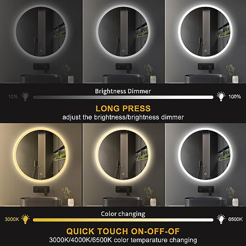 S·BAGNO 600mm Diameter Modern Round Illuminated LED Bathroom Mirror, with Built-in Bluetooth Speaker, Dimming Function, Demister pad and Touch Se