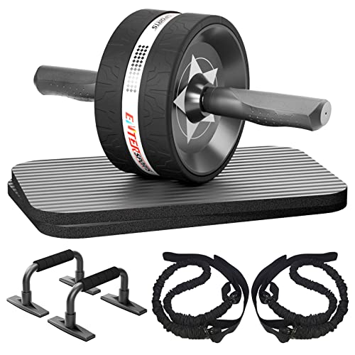 EnterSports Ab Rollers Wheel Kit, Exercise Wheel Core Strength Training Abdominal Roller Set with Push Up Bars, Resistance Bands, Knee Mat Home G