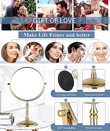 DOWRY 1x/10x Magnifying Mirror on Stand - Gold Table Mirror - Shaving Mirrors Free Standing - Bathroom Makeup Mirror on Stand - 360 ° Rotatable D