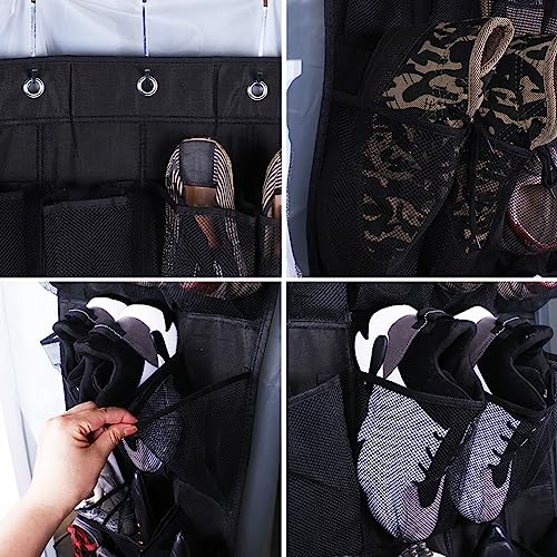 Over the Door Shoe Storage Organiser,Hanging Shoe Storage Shoe Rack Holder with 24 Large Mesh Pockets and 3 Metal Hook,Wardrobe Storage Rack,Shoe