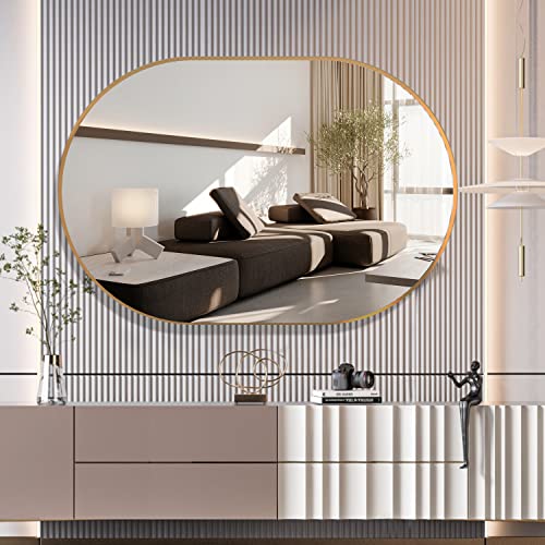 NEUWEABY Oval Bathroom Mirror Capsule Wall Vanity Mirror, 2 Piece 20"x30" Pill Mirrors Wall Mounted Mirror, Large Modern Mirror with Gold Metal F