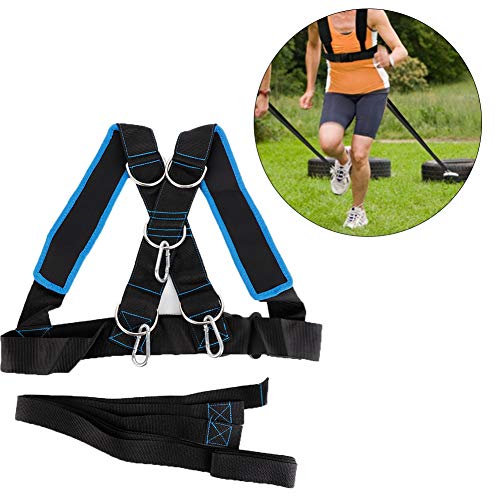 JULYKAI Weighted Resistance Bands, Speed Strength Training Sled Shoulder Harness Resistance Band Belt Sports Equipment - Black + blue