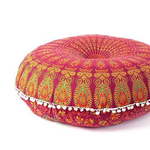 EYES OF INDIA - 32" Burgundy Red Mandala Large Floor Pillow Cover Meditation Cushion Seating Throw Hippie Round Colorful Decorative Bohemian Acce