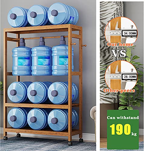 Clothes rack bamboo coat rack with wheels, 2 shelves and 2 hooks, coat rack, for bedroom office hallway