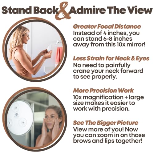Mavoro 10x Magnifying Mirror Suction Cup Mirror. 9in Large Makeup Mirror with Magnification and 3 Strong Suction Cups. Large Magnified Mirror, Sh