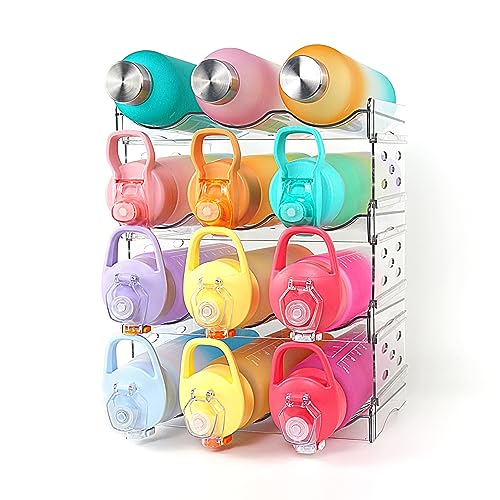 clbutge Water Bottle Organizer for Cabinet, 4 Pack Stackable Water Bottle Storage Rack, Kitchen Pantry Organization and Storage Shelf, Wine Drink