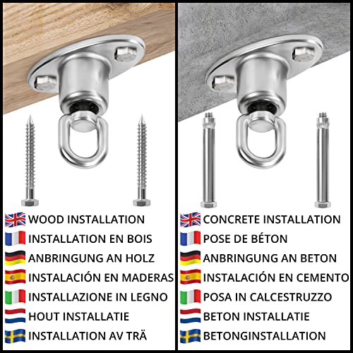 BELLE VOUS Heavy-Duty Silent Ball Bearing Swing Hanger - Stainless Steel 360 Degree Rotating Swivel Hook with Screws - 540kg/1190lbs Capacity for