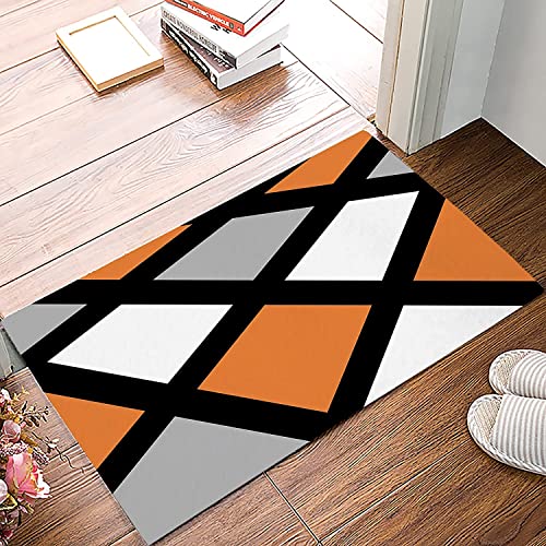 Orange Grey White Modern Abstract Minimalistic Geometric Art Indoor Outdoor Welcome Doormat, Entrance Mat Rug Outside Patio for Kitchen Bedroom R