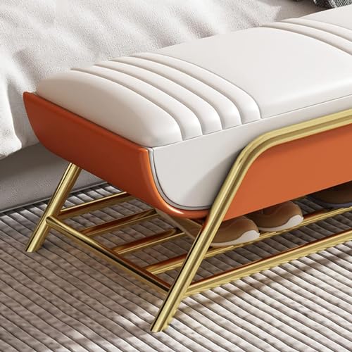 N/A Storage Bench with Shoe Rack, End of Bed with Leather Seat, Upholstered Bedroom Bed Bench Ottoman with Legs, for Hallway, Entryway, Living Ro
