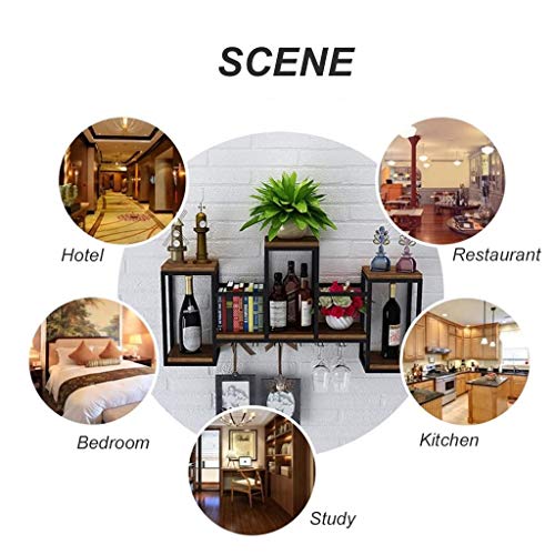Kitchen Organize Wine Glass Holder, Wall-Mounted Metal Wood Wine Bottle Racks Vintage Goblet Stemware Holder for Bar, Pubs or Restaurants/Commerc
