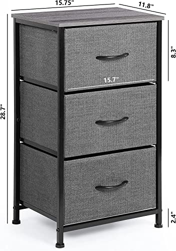 HAITRAL Dresser for Bedroom, 3 Drawer Fabric Dresser, Storage Chest of Drawers with Removable Fabric Bin, Wood Look Top and Steel Frame for Livin