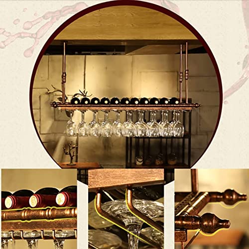 EYLINK Rustic Wine Bottles Holder, With Hanging Stemware Glasses Holder-Wall Mounted Metal Floating Shelf -Vintage Wine Storage Ceiling Wine Rack