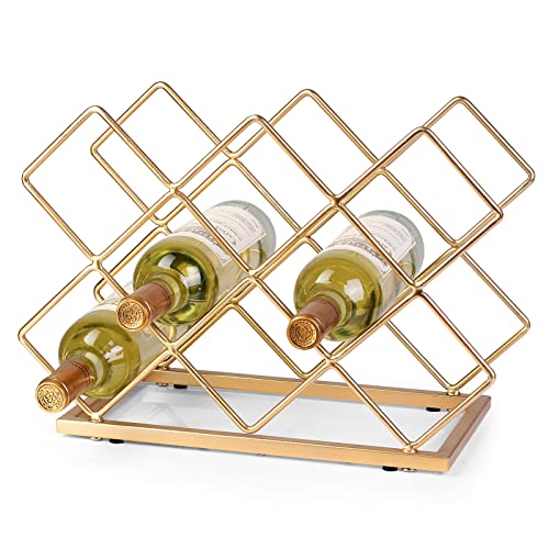 Drincarier Countertop Wine Rack - 10 Bottle Freestanding Modern Rose Gold Metal Small Wine Rack - Tabletop Wine Holder Stand for Cabinet, Pantry,