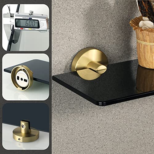 Mooche Bathroom Shelf Tempered Black Glass Shelf Wall Mounted 15 Inch Shower Storage Shelves with SUS304 Stainless Steel Golden Shelf Bracket, GD