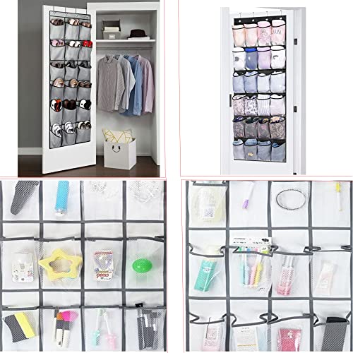 NC Hanging Organiser Over the Door, Shoe Racks with 24 Mesh Pockets 4 Door Hooks, Shoe Storage Organiser Holder Tidy with Large Fabric Pockets Sh