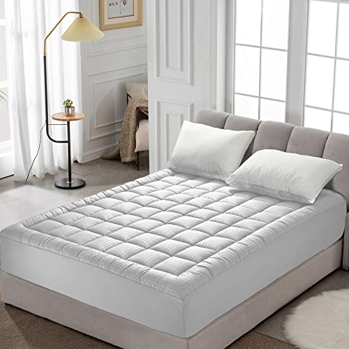 HYLEORY Queen Mattress Pad Quilted Fitted Mattress Protector Cooling Pillow Top Mattress Cover Breathable Fluffy Soft Mattress Topper with 8-21"