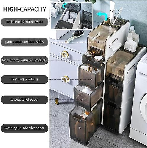 Bathroom Floor Cabinet Vertical Storage Unit Slim Toilet Paper Storage Cabinet 4 Tier Bathroom Floor Cabinet With Storage Drawers Tower Capacity