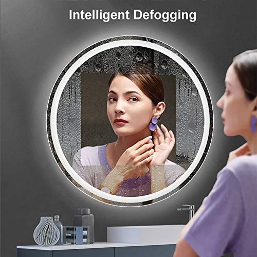 Led Bathroom Mirror Illuminated Led Smart Makeup Vanity Polished Edges, Touch Dimmble Switch Color Change Temperature, Led + Antifog, 70 * 70cm