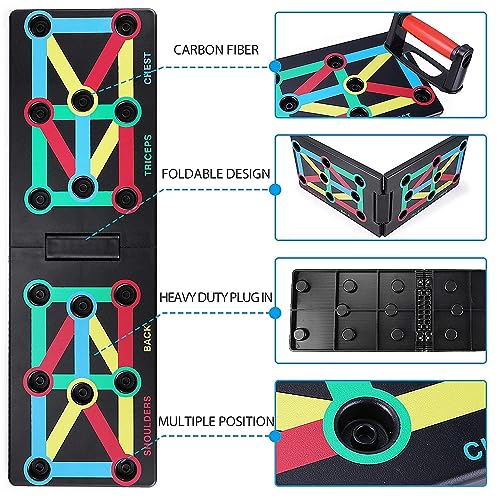 TOMSHOO Push Up Board, 12 in 1 Press Up Board Foldable Portable with Push Up Handle and Anti-slip Stickers, Multifunctional Muscle Board Workout