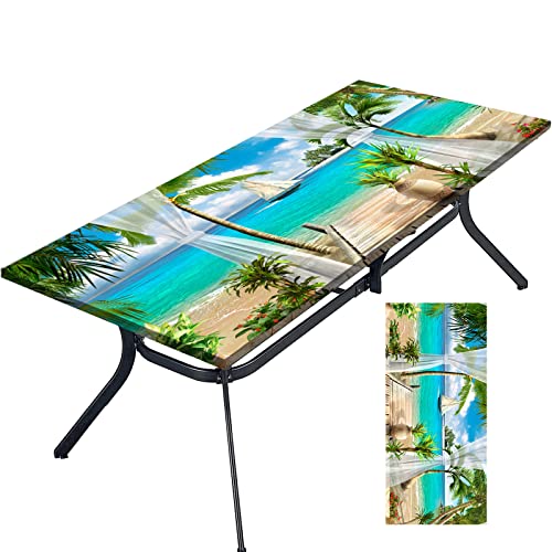 Tablecloth for Folding Table, boho Picnic Table Cover, Waterproof Fitted Table Covers for 6 Foot Tables, Elastic Rim Plastic Table Cover for Picn