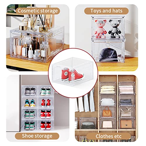 OMOPIN Clear Plastic Shoe Boxes Stackable, 10 Pack Drop Front Shoe Box, Shoe Storage Box, Sneaker Storage Shoe Containers for Size 12 (Clear 10pa