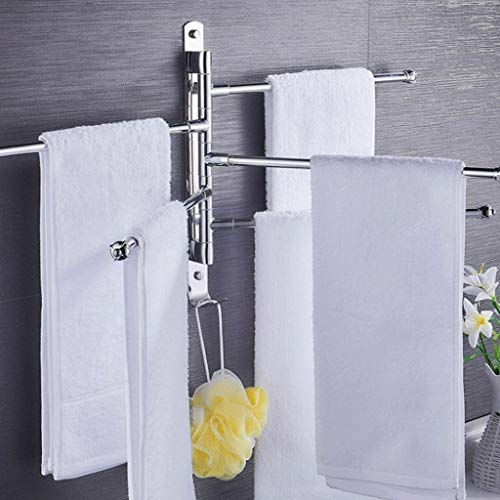 SMLJLQ Bathroom Towel Rack Rod Stainless Steel Towel Holder Wall Mounted Storage Shelf with Hook Rotatable Kitchen Towel Hanger