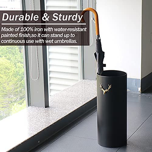 OUSIKA Umbrella Stands,PVC Umbrella Rack with Elk Decoration, Modenr Round Plastic Umbrella Bucket, for Walking Sticks, Canes or Ski Poles/Black