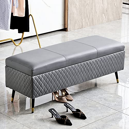 Leather Storage Bench,Premium Storage Bench End of Bed Upholstered Bench,Modern Bedroom Bench Entryway Bench with Storage-Green 100x40x45cm(39x16