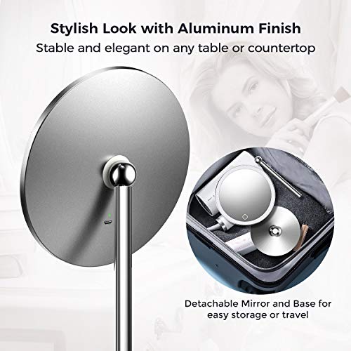 Kostlich Vanity Makeup Mirror with 3 Color Lights, 360 Degree Swivel LED Make Up Mirror with 10X Magnifying Mini Mirror, Cosmetic Mirror for Dres