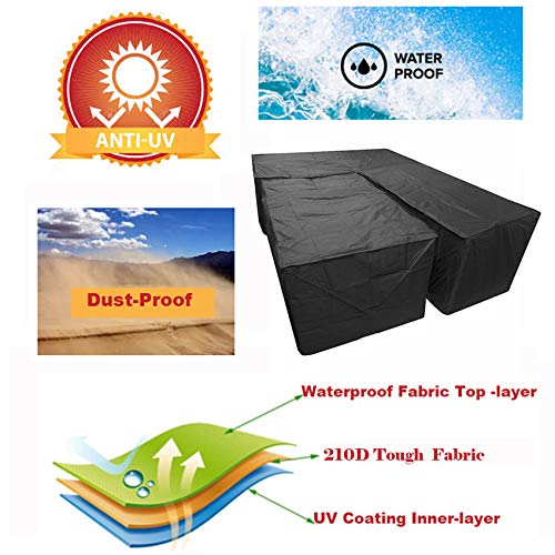 L Shaped Garden Furniture Covers - Protective Cover for Corner Sofa with Durable Hem Cord, 210D L Shaped Outdoor Sofa Cover L Shaped Patio Couch