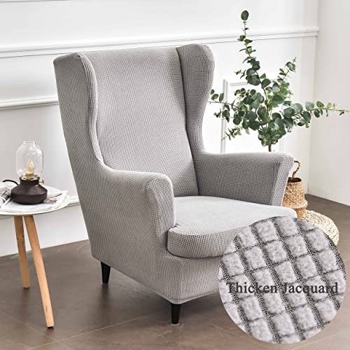 Highdi Wingback Chair Covers 2 Piece Stretch Wing Chair Slipcover, Solid color Jacquard Thicken Strandmon Sofa Cover Furniture Protector for Armc