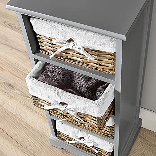 Home Source Wooden Storage Unit 4 Drawer Chest Water Hyacinth Basket, Grey